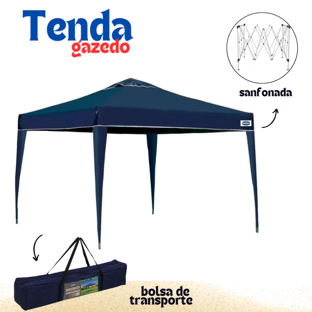 Tenda Gazebo X-Flex Oxford 3x3 Metros Azul Sanfonada Mor Piscina Praia Camping Churrasco Articulada - Sports & Outdoors