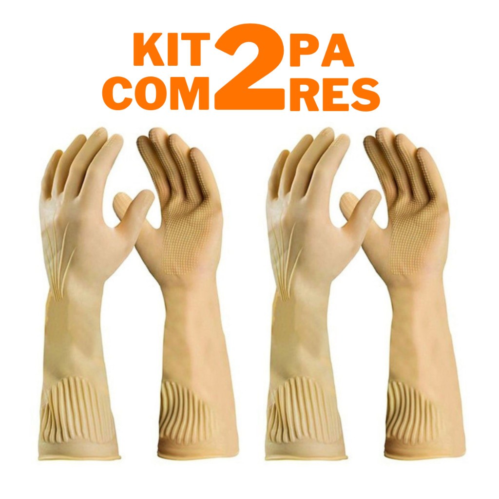 Kit 2 Pares Luva De Borracha Grossa Cano Longo Limpeza Pesada em Oferta na Shopee