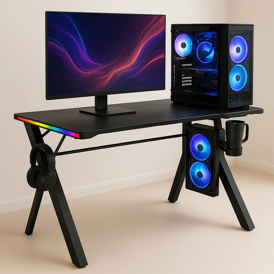 Mesa gamer carbono com mousepad e LED