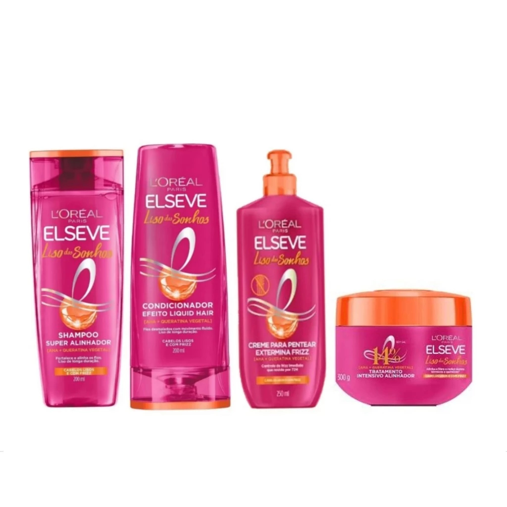 Kit NOVO LISO DOS SONHOS Shampoo 200ml + Condicionador 200ml + Máscara de Tratamento 300g + Creme Para Pentear 250ml