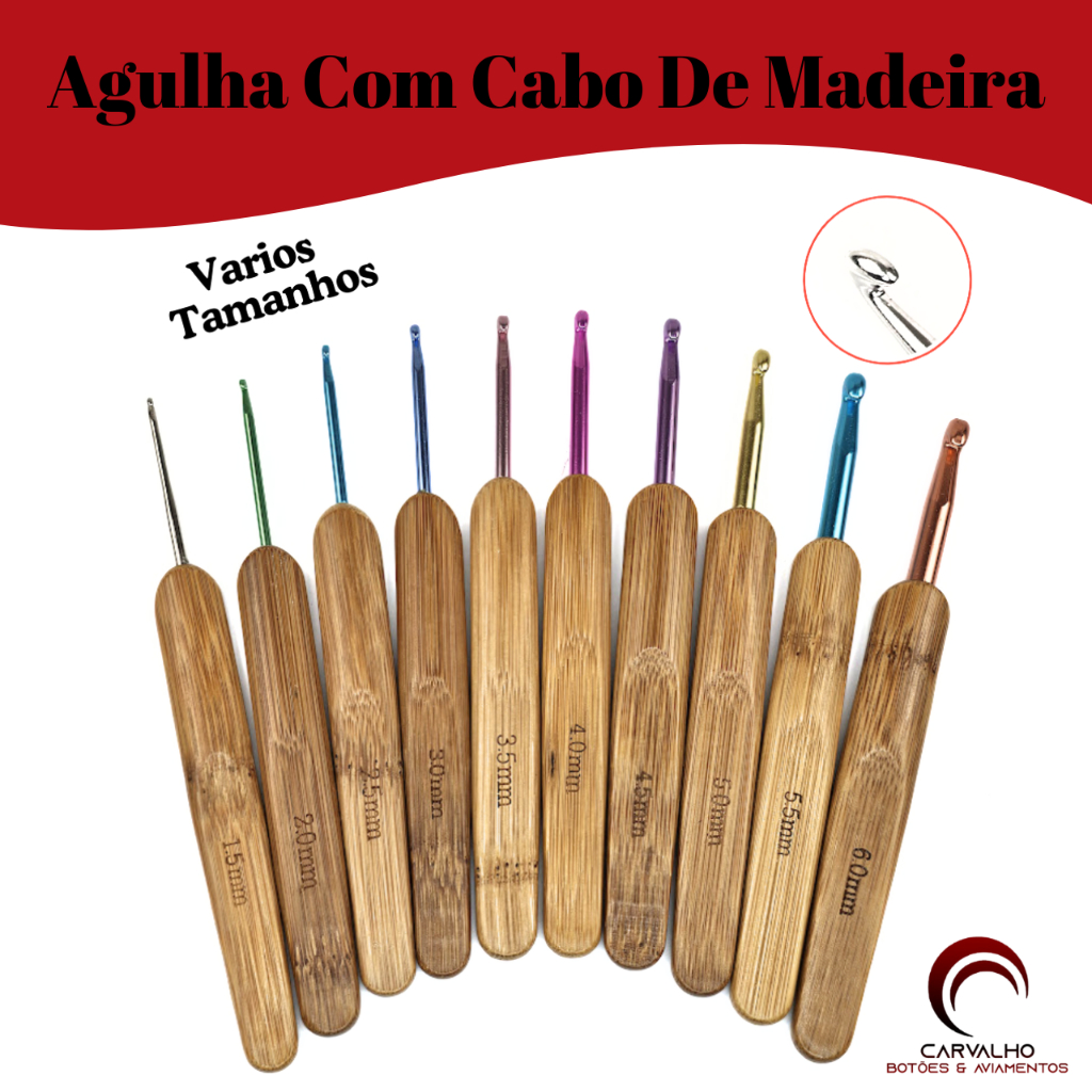 Agulha Para Croche Com Cabo de Madeira - Agulha Com Cabo De Bambu