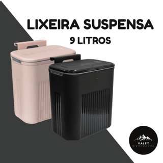 Lixeira Suspensa Com Suporte Adesivo Trama 9 Litros - Preto e Rosê em Oferta na Shopee