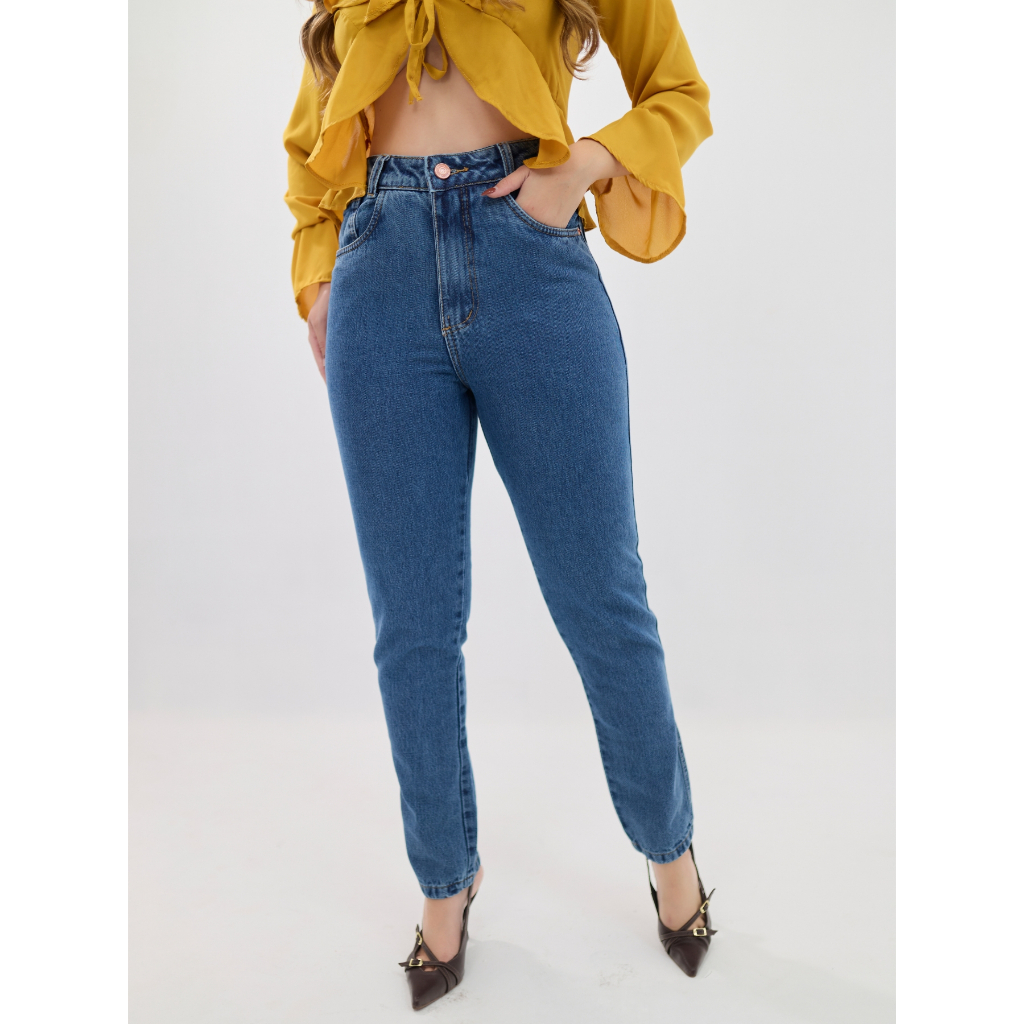 Calça Jeans Mom Feminina Cintura Alta em Oferta na Shopee
