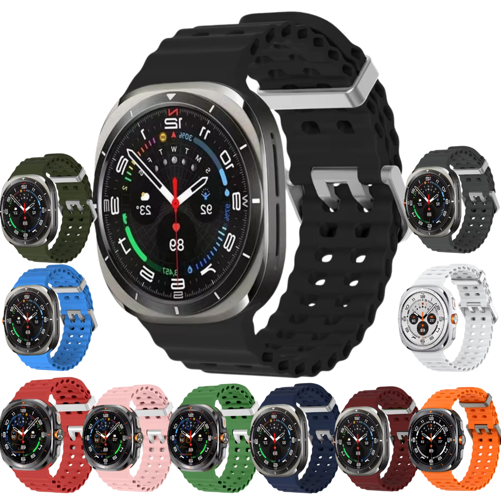 Pulseira de Silicone Para Samsung Galaxy Watch 7 Ultra 47mm Oceânica Furadinha