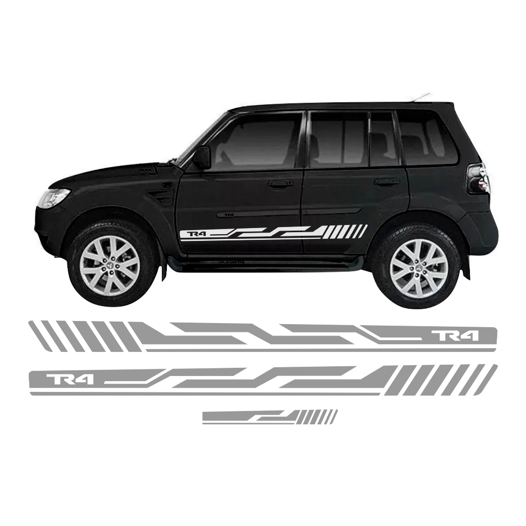Kit 3 Adesivo Mitsubish Pajero Tr4 Sport Tuning Faixa Laterais e Traseira Acessórios Personalizado Prata MT29