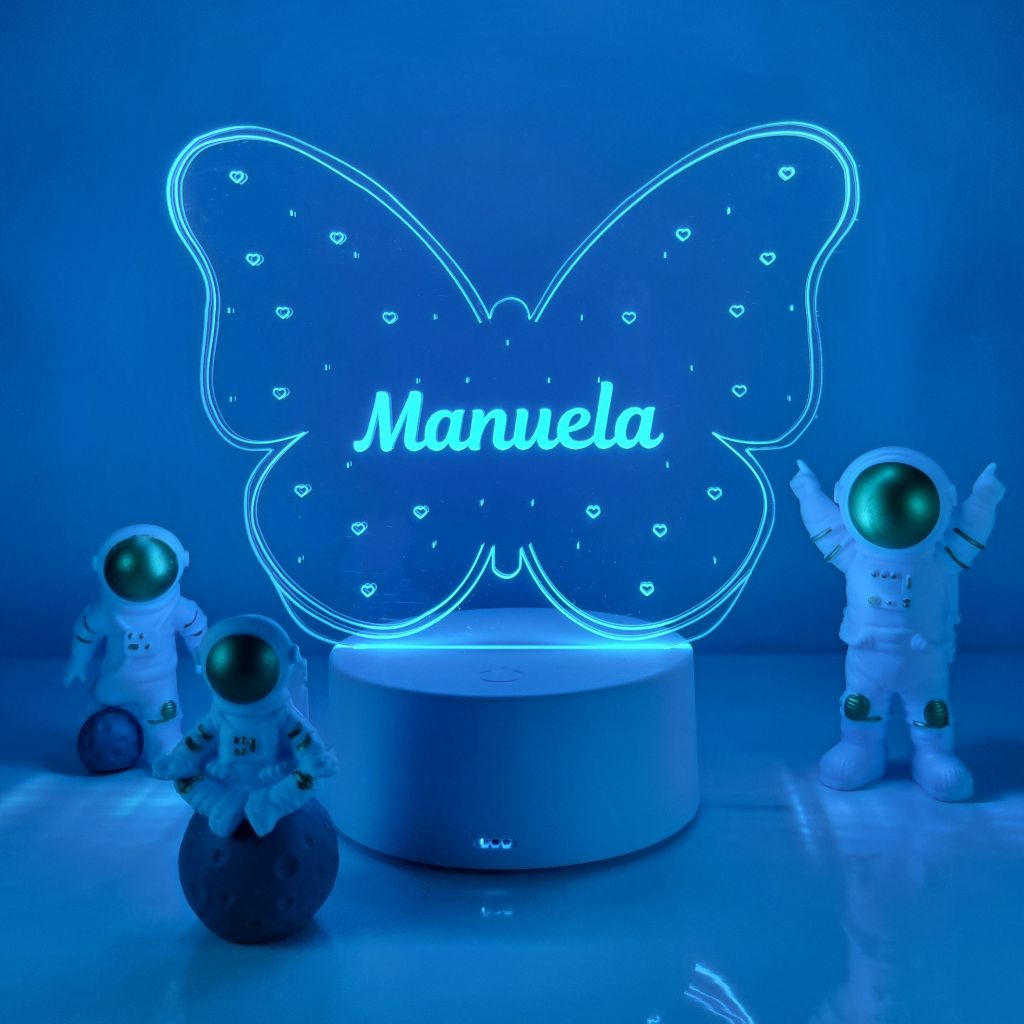Luminária Borboleta Personalizada Presente Para Menina Bebê Batizado de Madrinha e Padrinh...