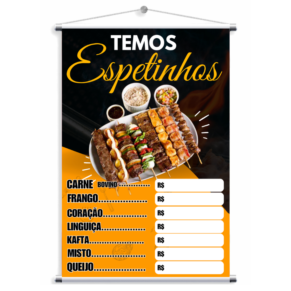 (37) BANNER ESPETO ESPETINHOS VENDA DE ESPETINHO CHURRASQUINHO TABELA DE PREÇO