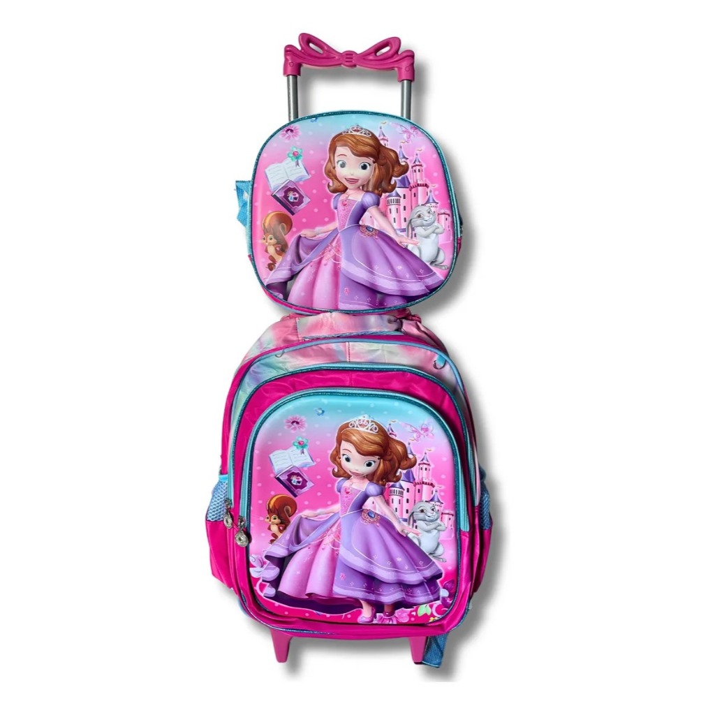 Kit Mochila   Escolar Boneca Princesa Sofia Menina 3 Pçs  Com Rodinhas.
