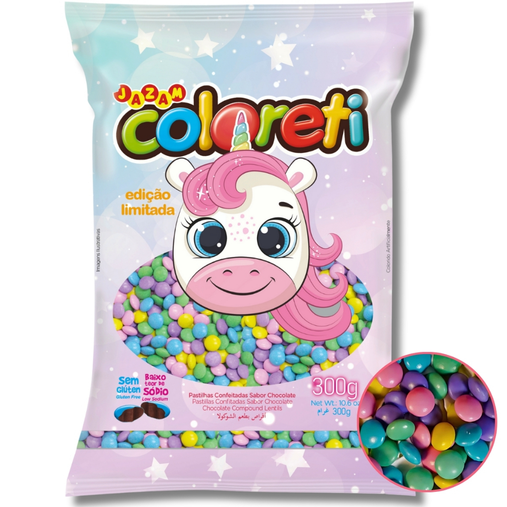Coloreti Unicórnio Pastilhas Confeitadas Cores Candy 300g Jazam em Oferta na Shopee