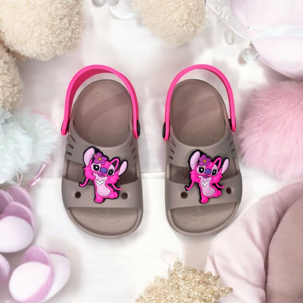Papete Infantil Menina Babuche Feminina Sandália Leve Confortável personagem Stitch rosa