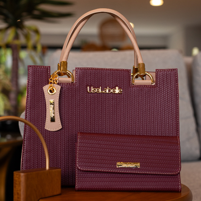Bolsa Feminina Sofisticada Marsala/Amêndoa com Carteira e Alça Promoção Dia das Mães