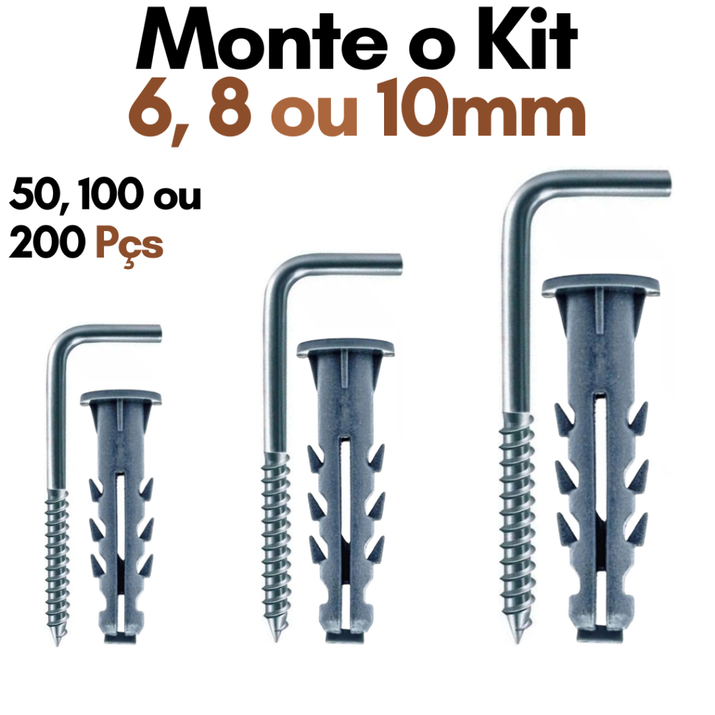 Kit Escapula e Bucha com Anel 6 8 10 Kit 50 100 200 Parafuso L Kit Escapula Zincado com Bucha Fixação