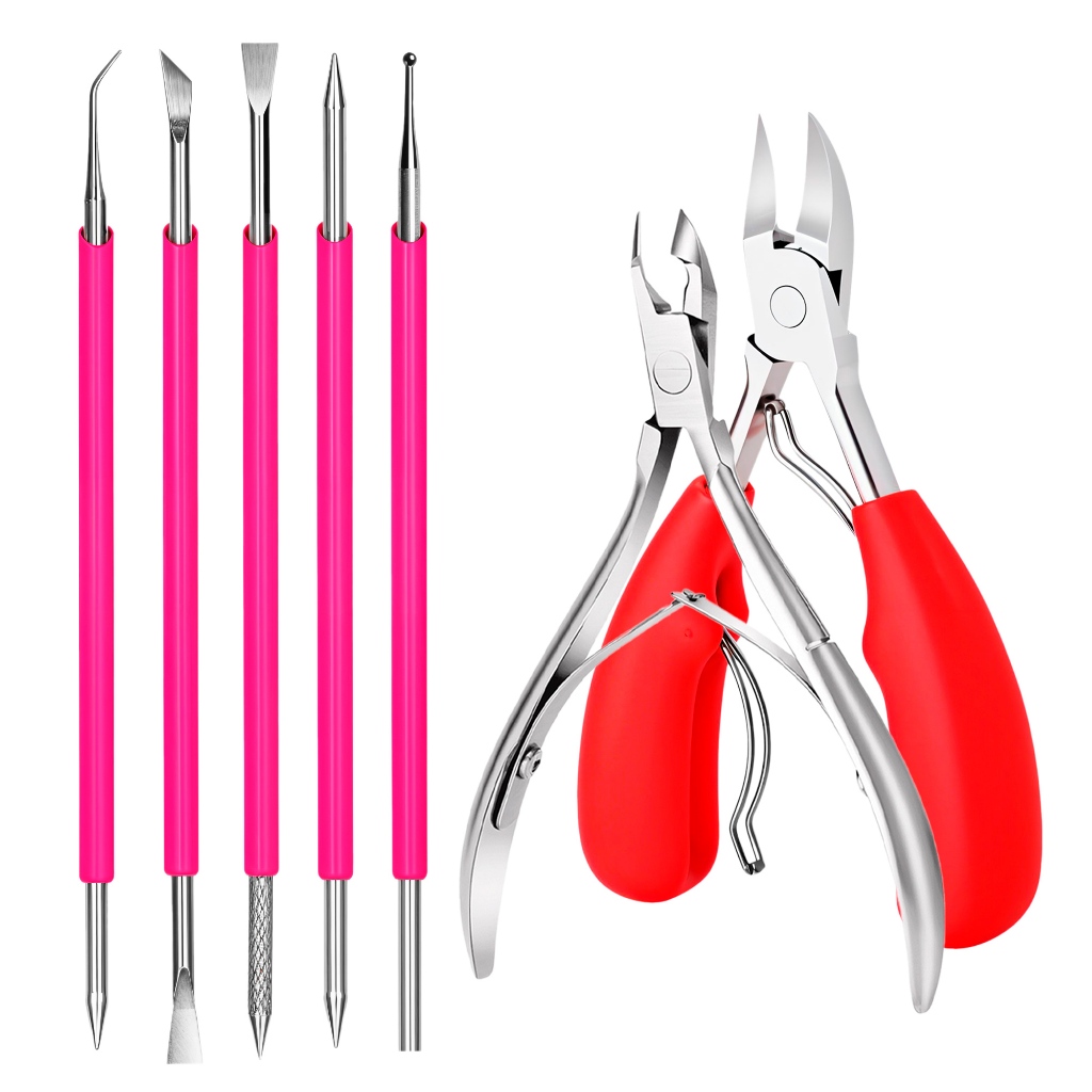 Kit Cuidados Unhas Alicate Aço Inox Cabo Ergonômico Ferramentas Silicone Rosa Remoção Eficiente em Oferta na Shopee