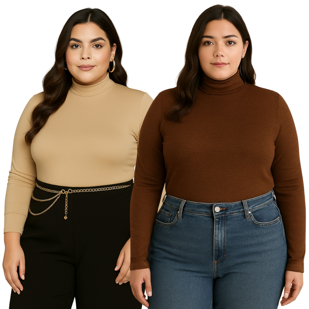 Kit 2 Blusas Cacharrel Social Formal Feminina Plus Size Gola Alta Manga Longa