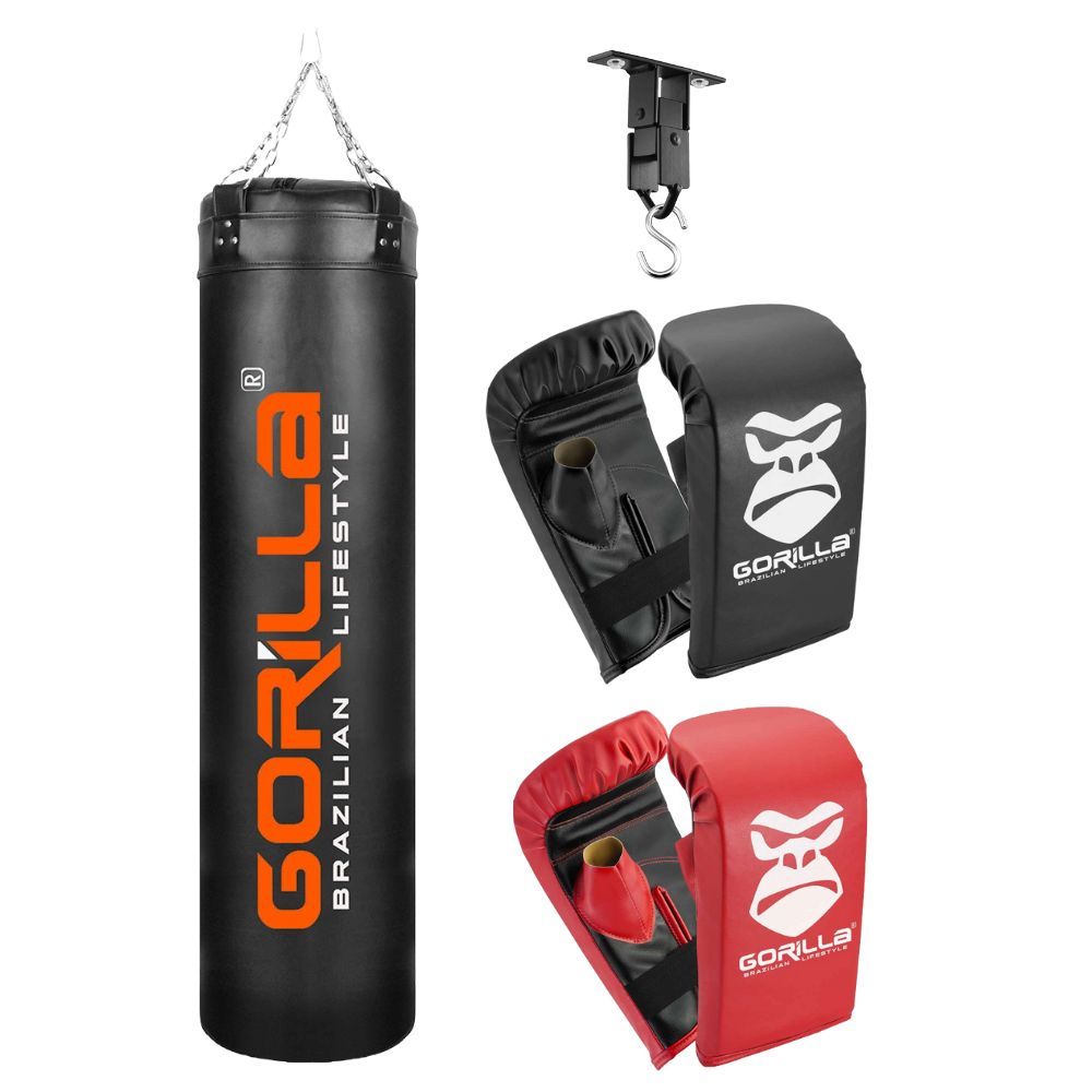 Saco De Pancada  180Cm + Luva Bate Saco Adulto + Luva Infantil + Suporte Articulado Teto Gorilla