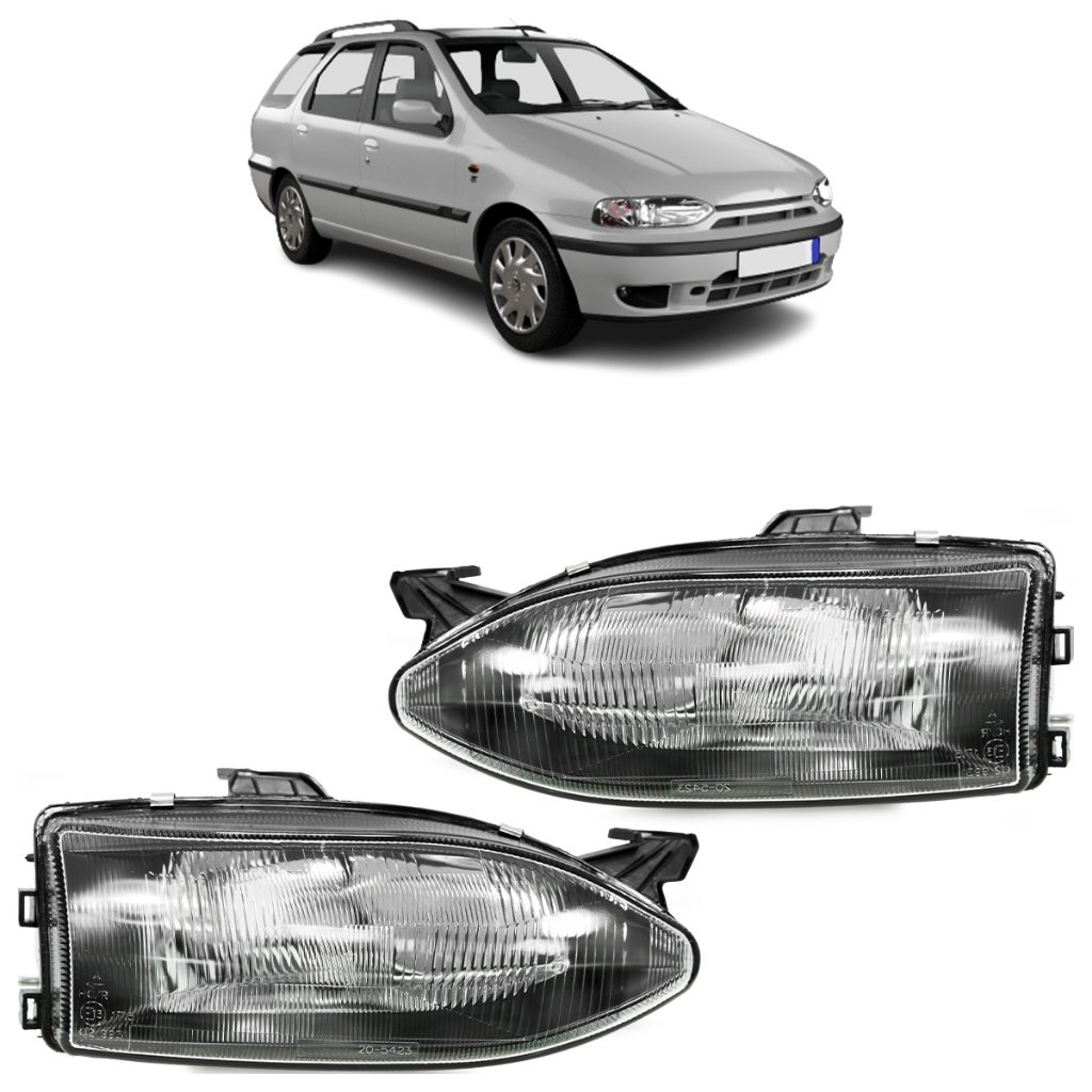 Par Farol Palio G1 1996 1997 1998 1999 2000 Máscara Cromada Foco Simples Lente Estriada Vidro em Oferta na Shopee