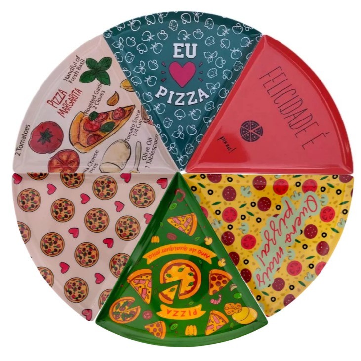 KIT com 6 Pratos Triangular Para Pizza e Decoração de Festa em Melamina
