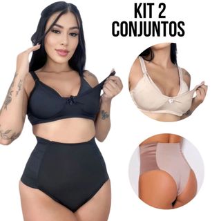KIT 2 Conjunto Amamentação Confortável Seguro Pós-Parto Calcinha Compressão Lateral Sutiã clic fácil