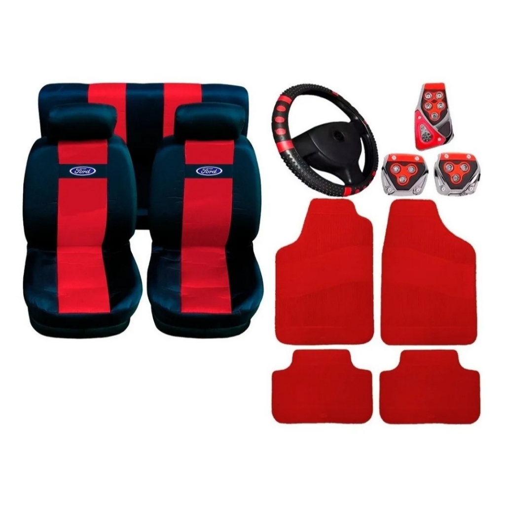 Kit Capa Banco Nylon Ford Escort Fiesta Courier Tapete Vermelho