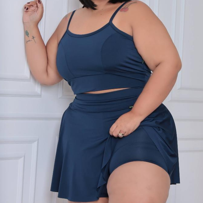Conjunto short saia e top do slim ao plus size M ao G3 dança academia treino saia com short