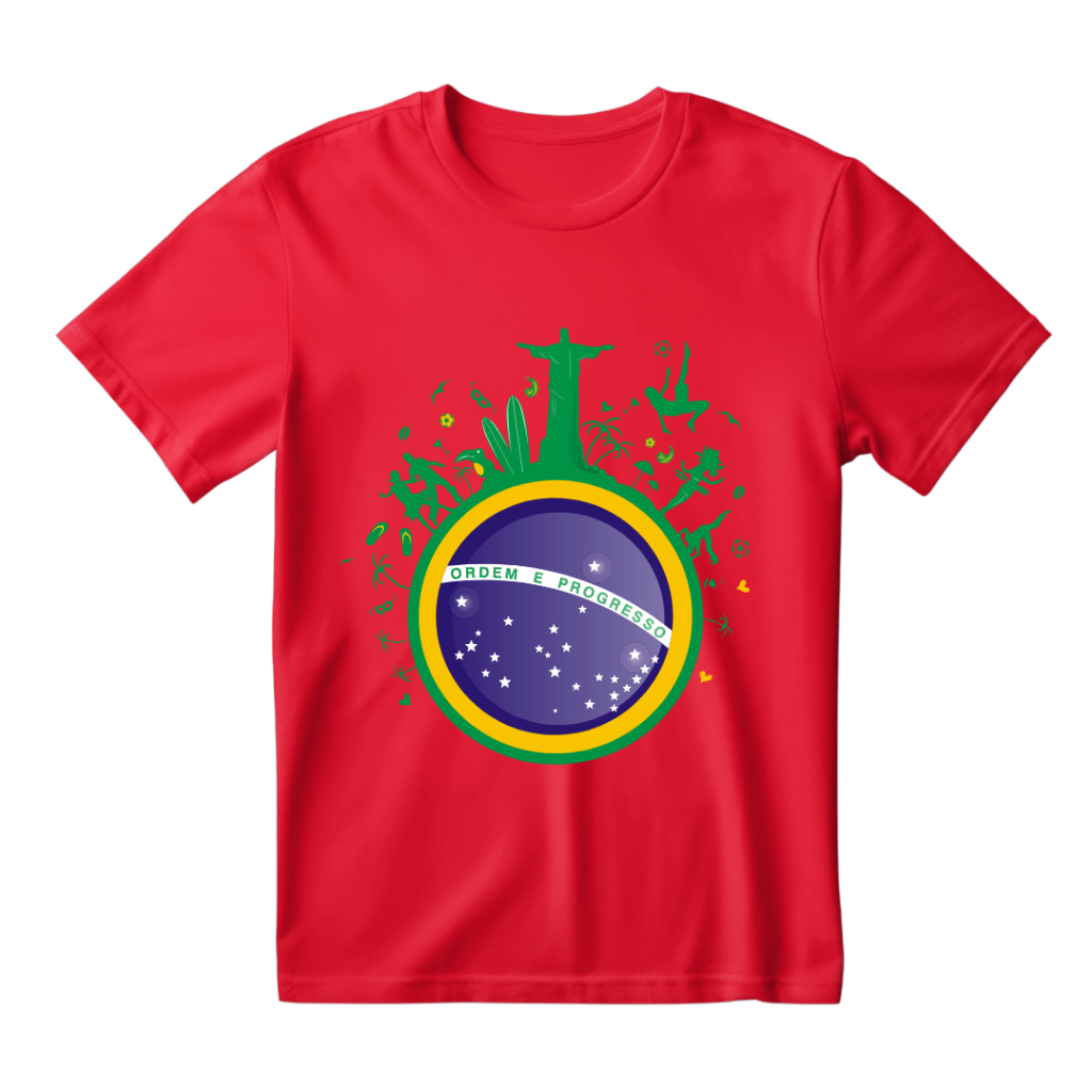 Camiseta Camisa Infantil e Adulto Brasil Vermelho Rio de Janeiro 100% Algodão Envio Imediato