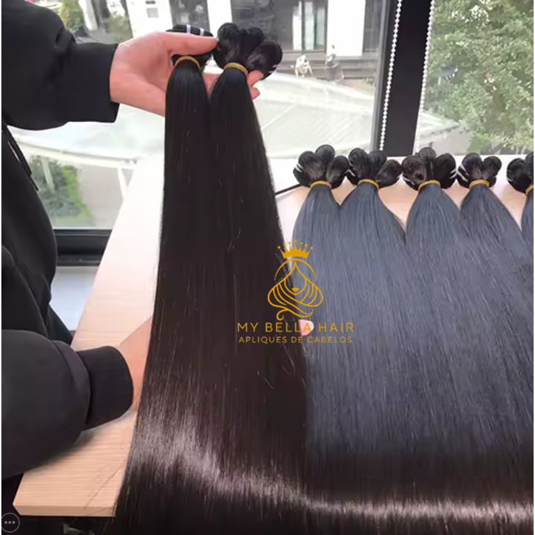 Aplique Cabelo Tela Mega Hair Natural Russo Liso 70cm 100grs Semi Humano Idêntico Humano Europeu