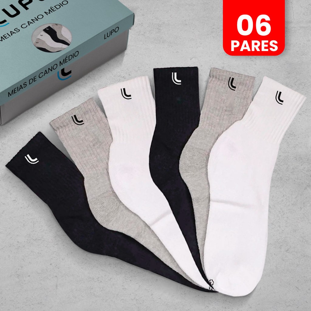 Kit 6 Pares de Meias Lupo Cano Médio Masculina Algodão Original