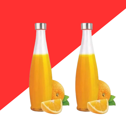 Kit Com 2 Garrafas Vidro Transparente 1 Litro P/ Geladeira Água Suco C/ Tampa Inox ref 001