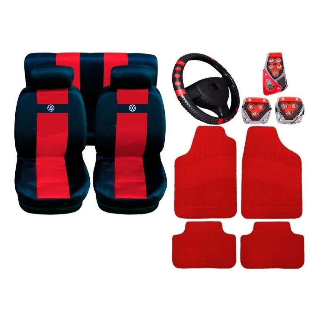 Capa Banco Nylon Tapete VW Parati Bora Santana Volante Vermelho