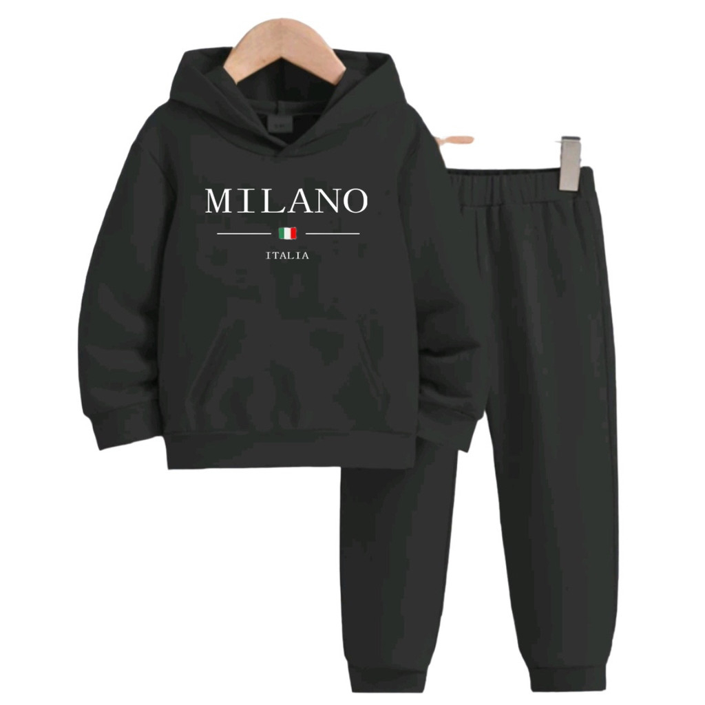 Conjunto Moletom Infantil Estampado Milano Masculino e Feminino Algodão Peluciado Blusa Com Capuz