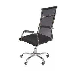 Cadeira Roma Office Escritório Presidente Alta Tela Preta Base Cromada com Rodízio PU Or Design