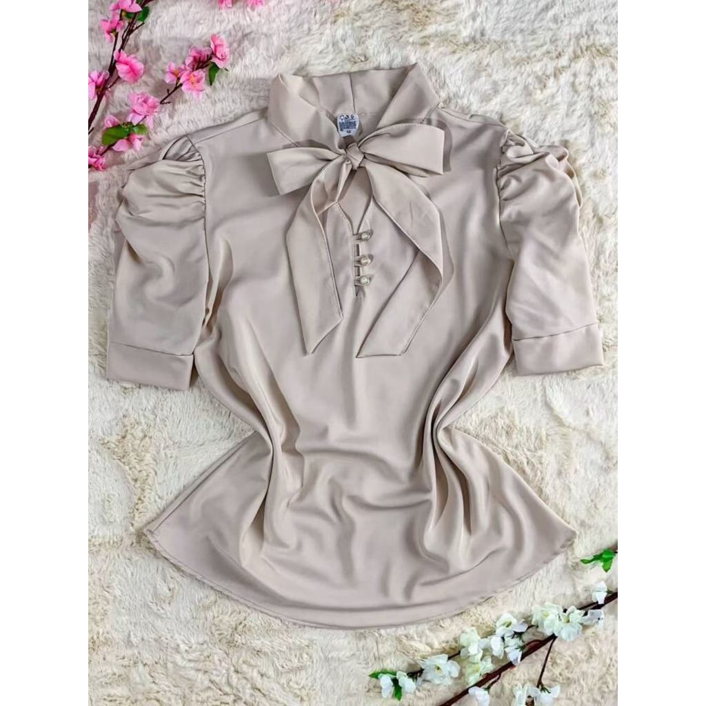 Blusa Plus Size G1 G2 G3 Feminina Social Manga Curta Bufante com laçinho Moda evangélica -0260 — imagem 2 de 2