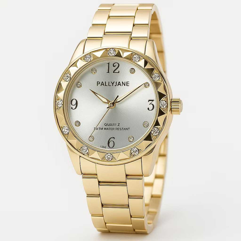 Relógio Feminino Dourado Banhado a Ouro 18k A Prova D’água Quartzo em Aço Inoxidável Pallyjane Guke
