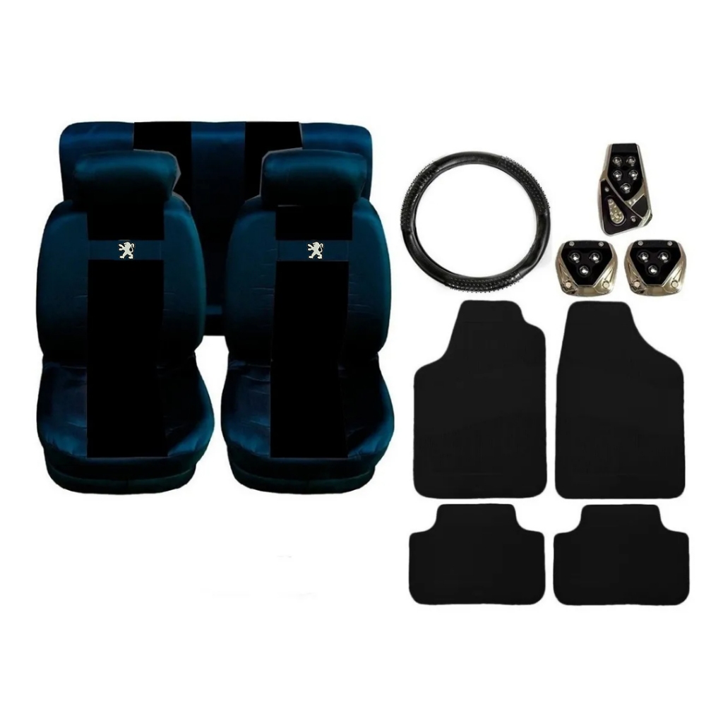 Kit Capa Banco Nylon Tapete Volante Peugeot 206 207 208 Preto