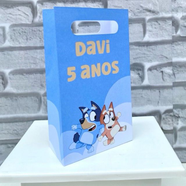 Sacolinha Personalizada Pequena | Folha 180g | Festa Bluey Pegue e Monte