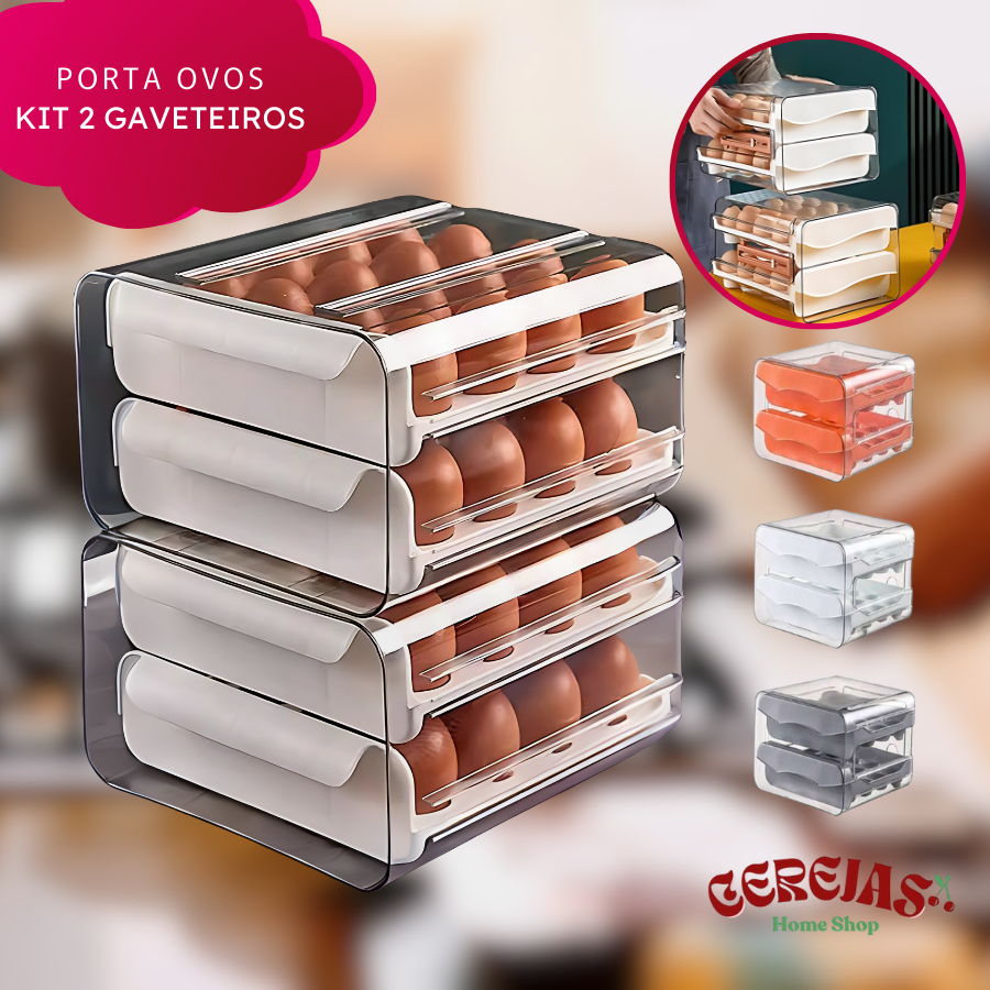 KIT 2 Porta Ovos Gaveteiro 2 Andares Organizador Geladeira Empilhável 64 Ovos em Oferta na Shopee