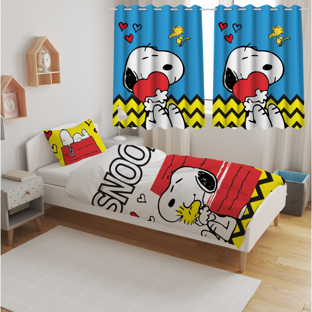 Jogo de Lençol e Fronha Snoopy Woodstock + Cortina Kit Completo ou Separado Conforto e Estilo em Oferta na Shopee