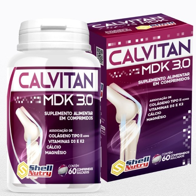 Colágeno tipo II + Vitaminas D e K2 Calvitan MDK 3.0 c/60 Cápsulas Shell Nutry