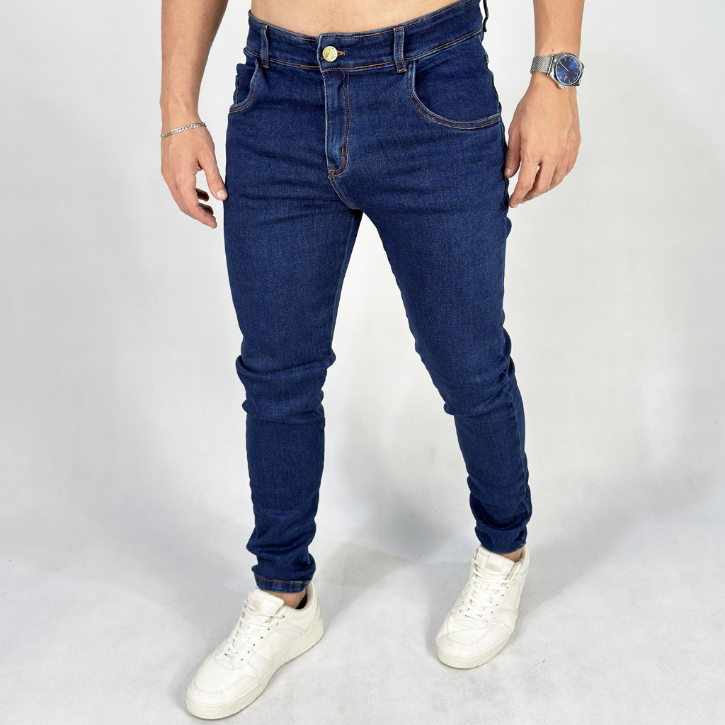Calça Masculina Jeans Skinny Premium Lycra Elastano Azul Marinho em Oferta na Shopee