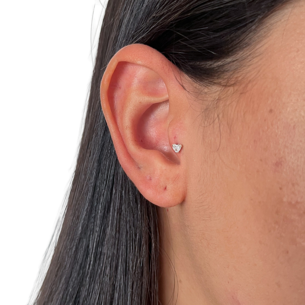 Detalhes do Piercing Coração Prata 925 Orelha Ponto de Luz Coração 3mm