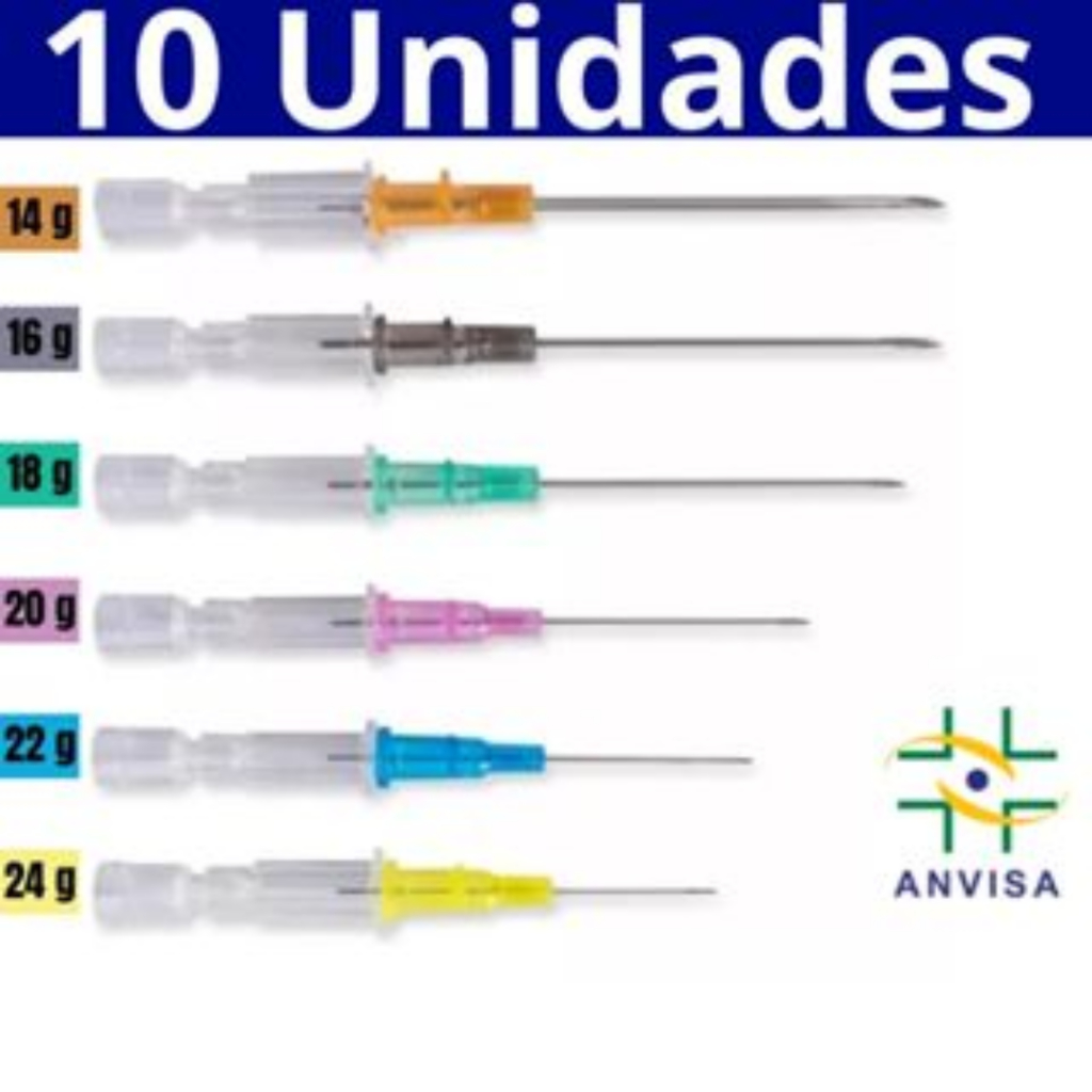 Kit 10 Cateter Jelco Intravenoso Estéril - Body Piercing (14G, 16G, 18G, 20G, 22G, 24G) em Oferta na Shopee