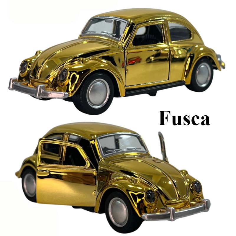 Carrinho de Ferro Miniatura Fusca Colecionador Brinquedo dourado ouro Dubai Metalizado