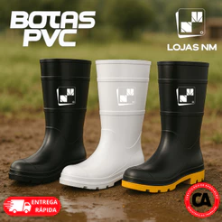 Bota De Borracha Forrada Galocha PVC Para Trabalho Cano Médio Impermeável Com CA Antiderrapante