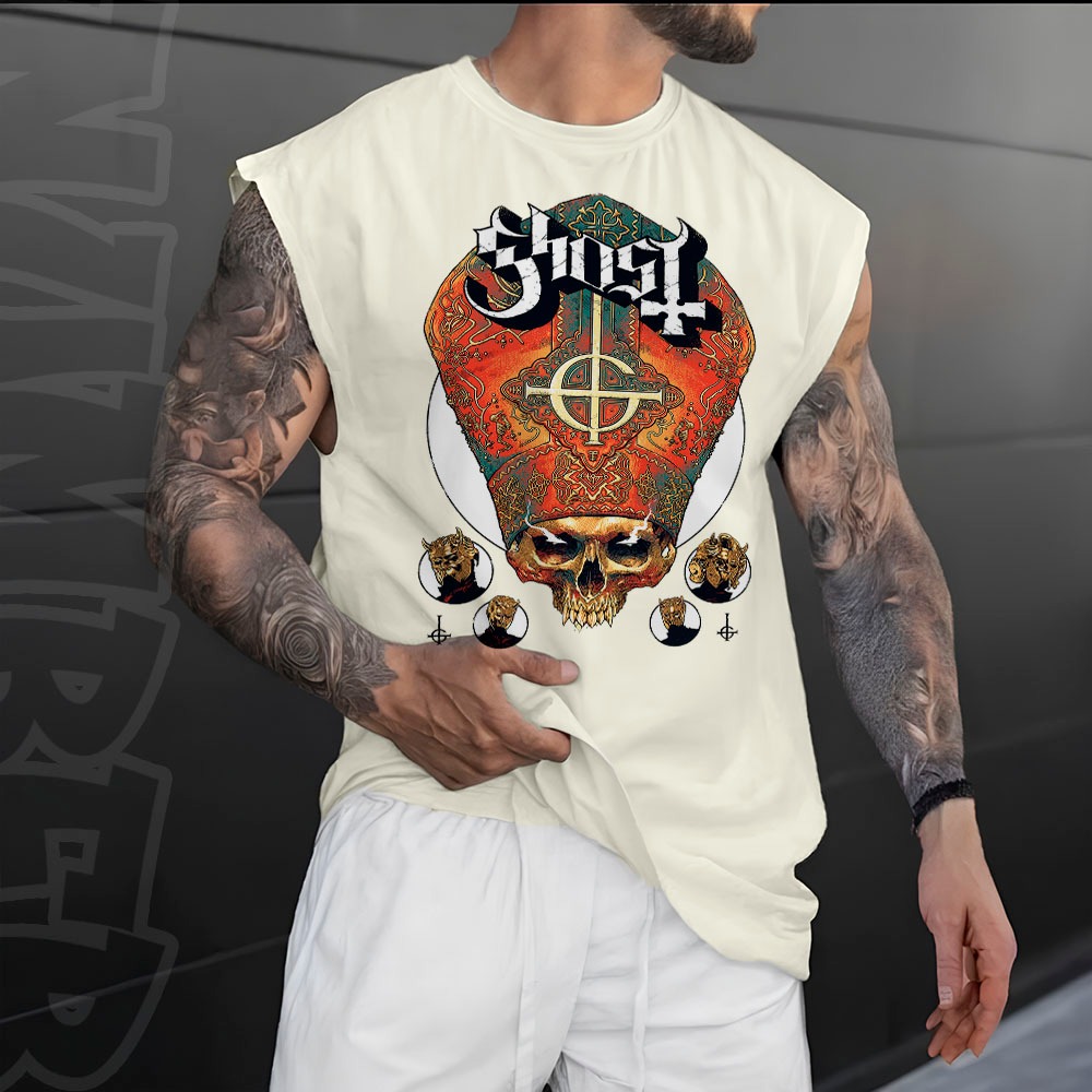 Camiseta regata machao oversized masculina banda de rock ghost em algodao unissex Longline