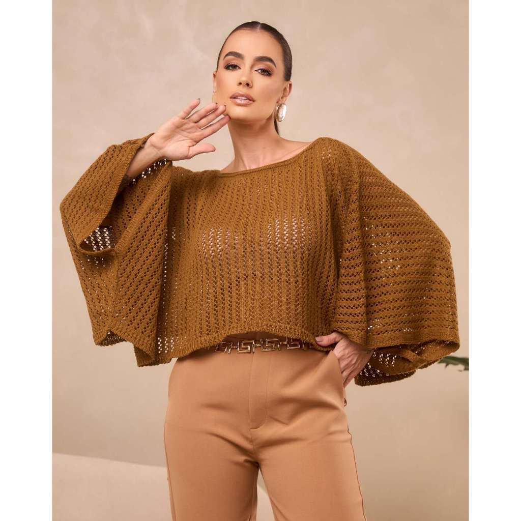 Poncho #MX-50 tricot ponto crochê furos capa sobreposição outono e inverno 2025 moda feminina