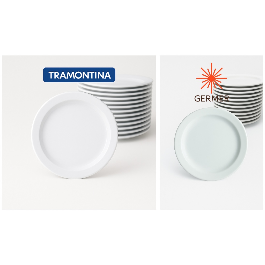 Jogo 6 Pratos Mesa Jantar Porcelana Iguaçu Germer Ou Kit 6 Pratos Tramontina Paola Laura 25,5cm