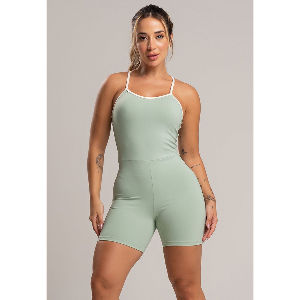 Macaquinho Fitness Alcinha Off White Poliamida Mvb Modas