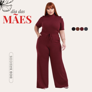 Conjunto Plus Size Calça Pantalona  Wide Leg e Blusa Casual Dia das Mães