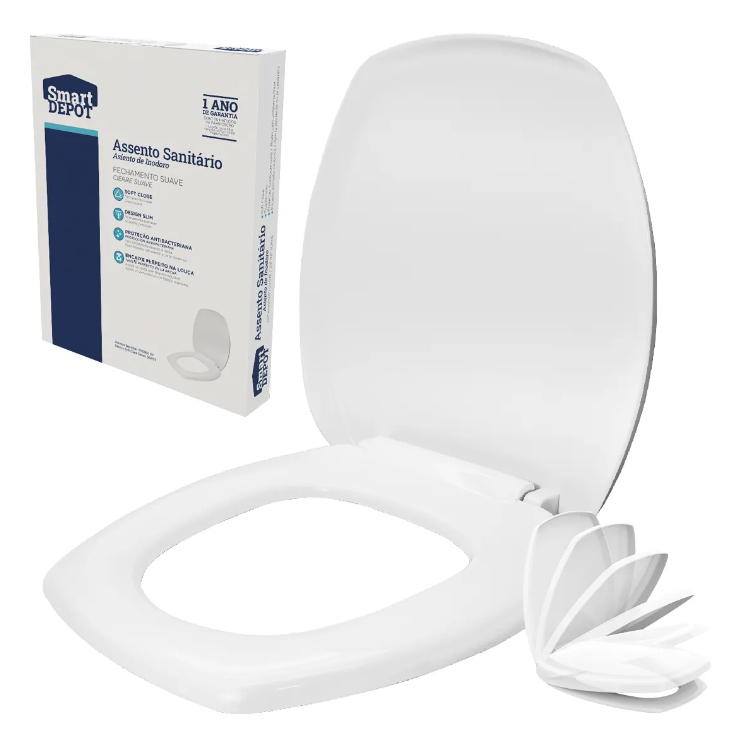 Assento Sanitário PP Thema/Arezzo/Iris Soft Close Branco Plástico Fechamento Suave - Smart Depot