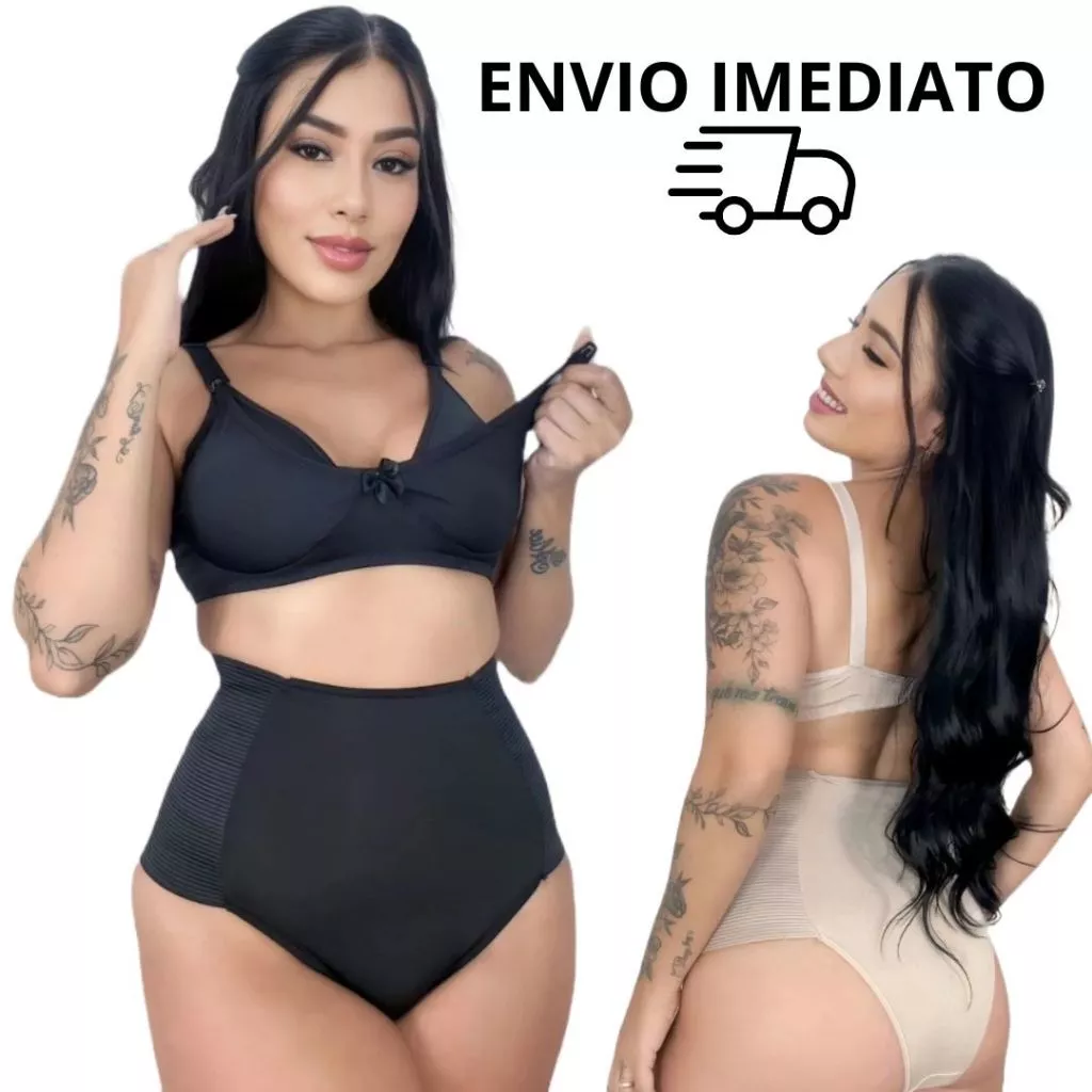 Kit Pós Parto 2 Sutiãs Amamentação + 2 Calcinha cós alto micro fibra reforçado pós Cesária